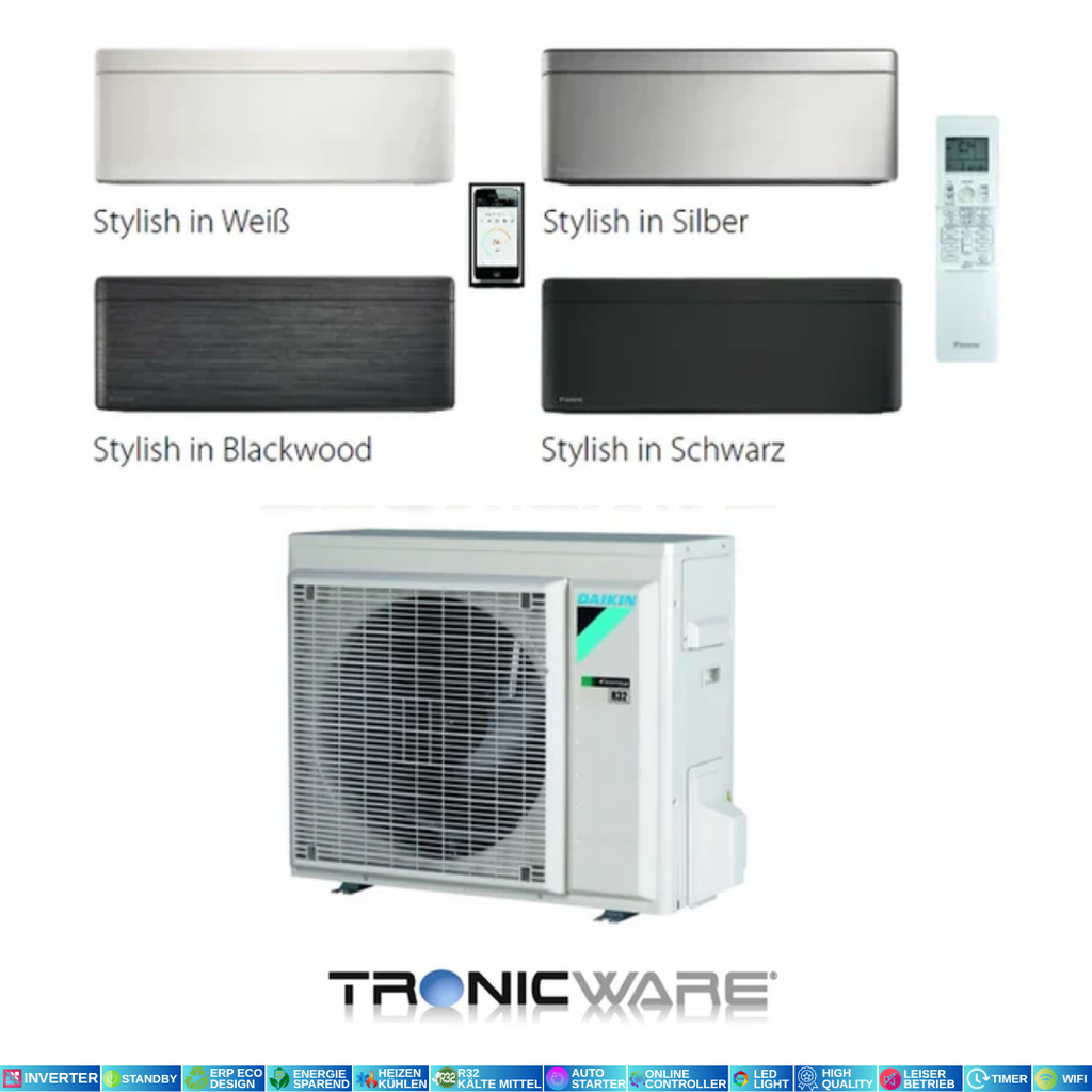Daikin Inverter Klimaanlage, Stylish, Wandgeräte, FTXA Serie von 2,0 kW - 5,0 kW in allen Farben A++, A+++