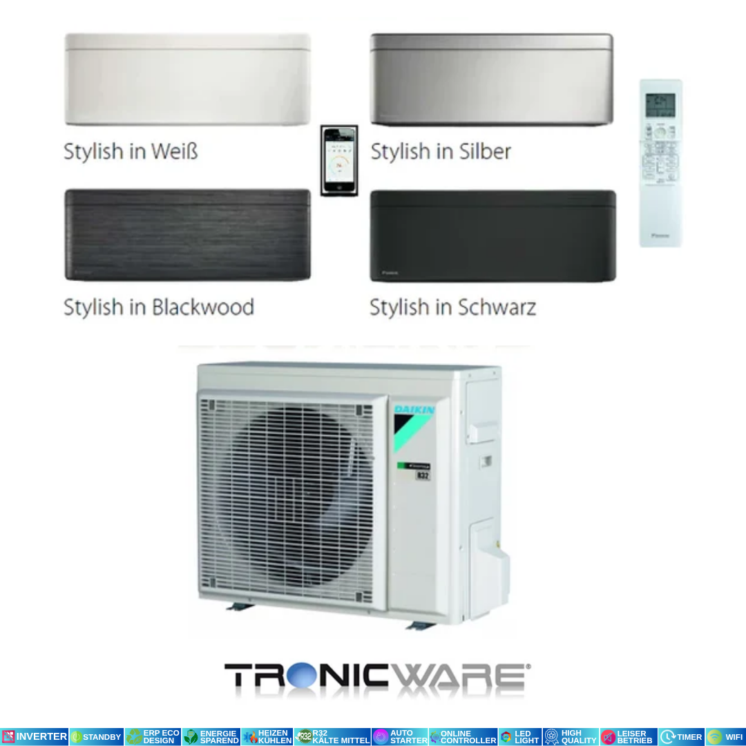 Daikin Inverter Klimaanlage, Stylish, Wandgeräte, FTXA Serie von 2,0 kW - 5,0 kW in allen Farben A++, A+++